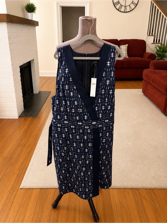 J. Crew Dresses & Skirts - J. Crew Navy and White Sleeveless Wrap-Style Midi Dress